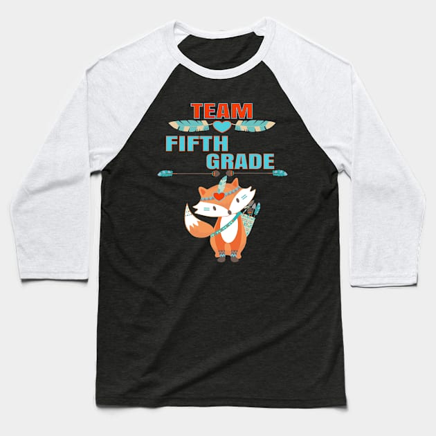 Team Fifth Grade Cute Fox Teacher Student Back To School Baseball T-Shirt by Kimmicsts